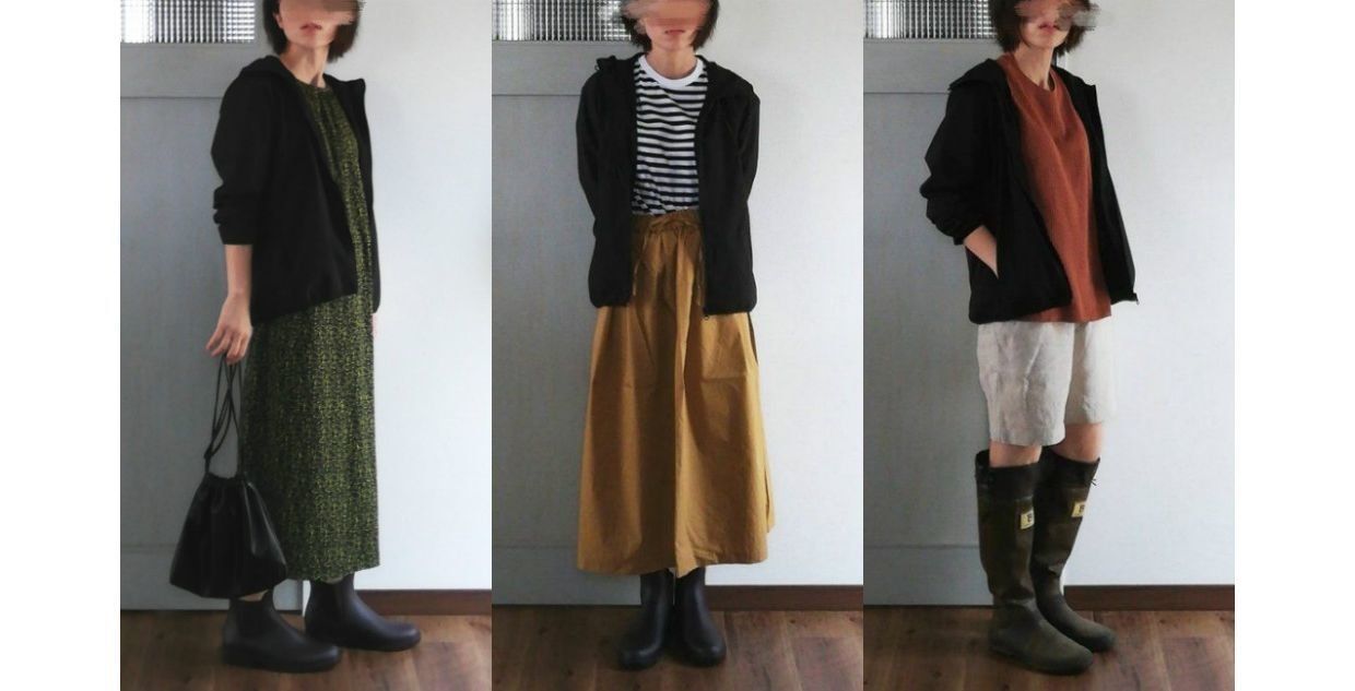 超優秀！GUメンズパーカー1990円が雨の日コーデに大活躍！40代向けレインブーツコーデ