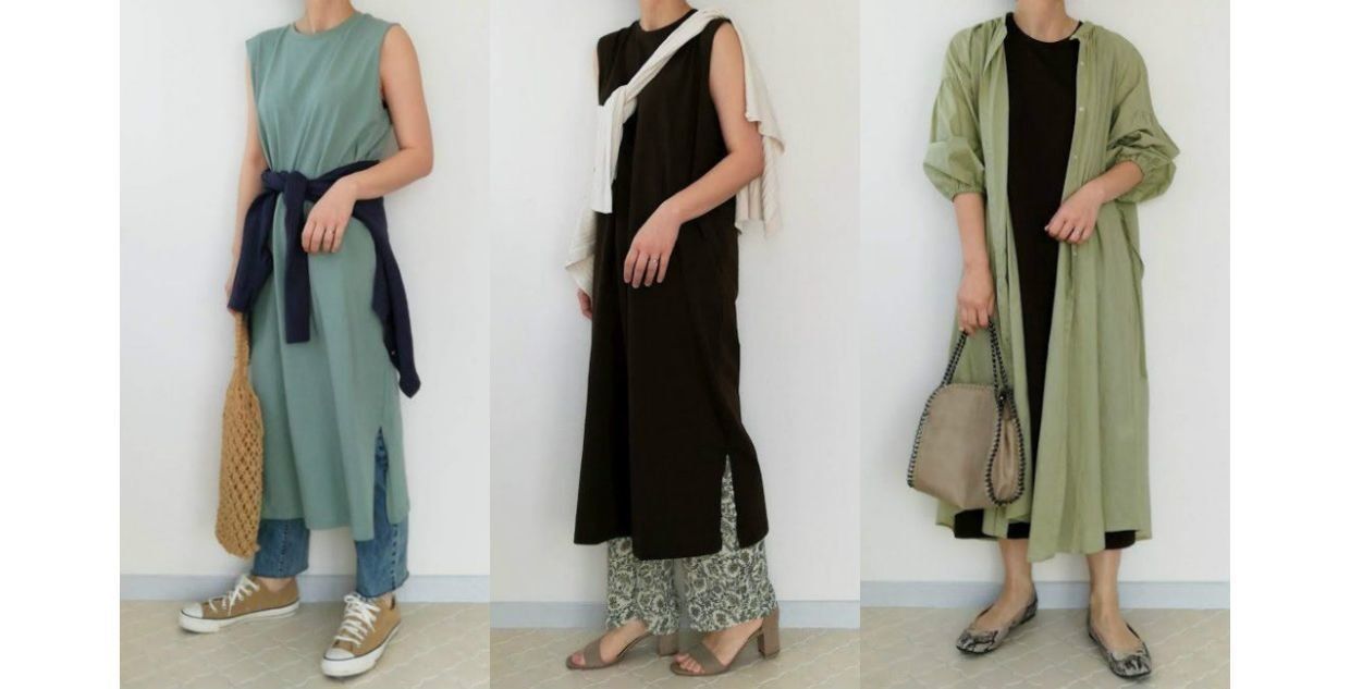 コスパ高すぎGU「Iラインワンピース」990円を2色買い！春夏着まわしコーデ4選