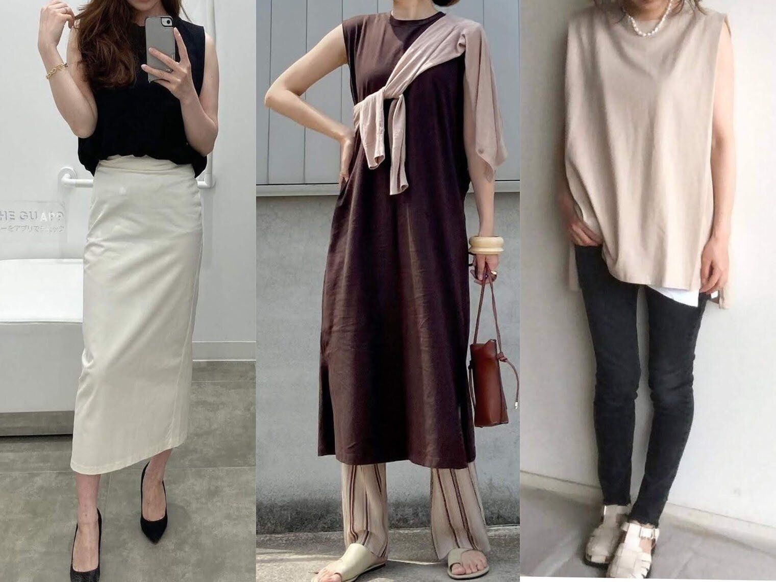 【GU】ショルダータックならノースリーブも怖くない！大人女子のチュニック＆ワンピース着こなし5選