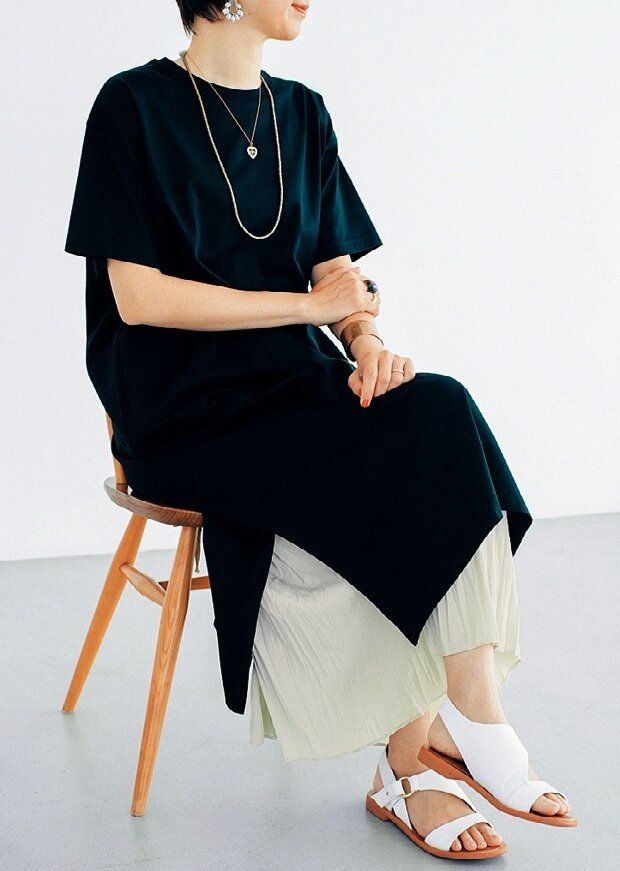 40代は絶対買うべき！超万能で形がキレイ！ユニクロのがしがし着まわせるTシャツワンピ