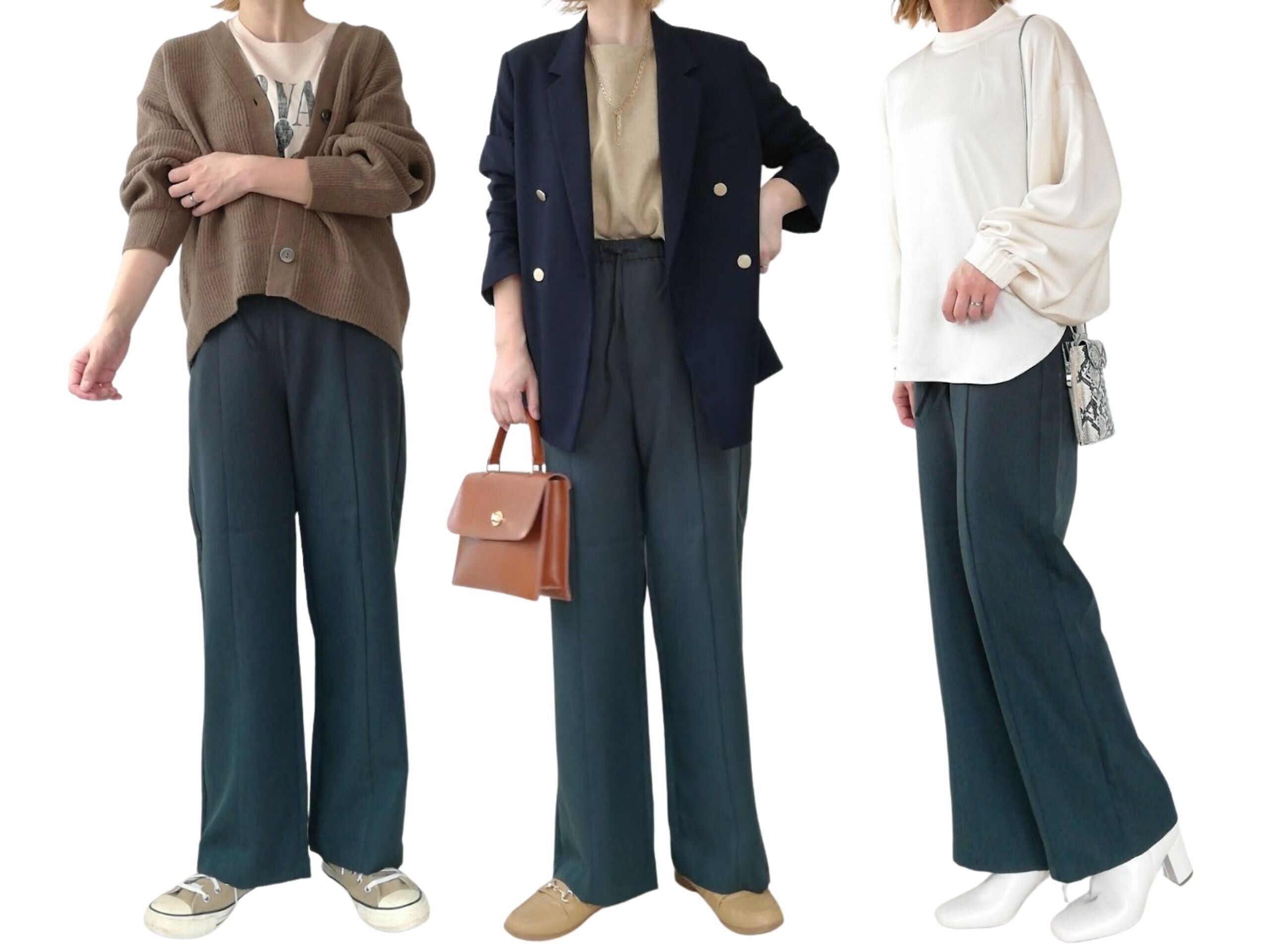 【GU】楽ちんなのに今っぽい！きれいめワイドパンツは旬な「グリーン」がイチオシ