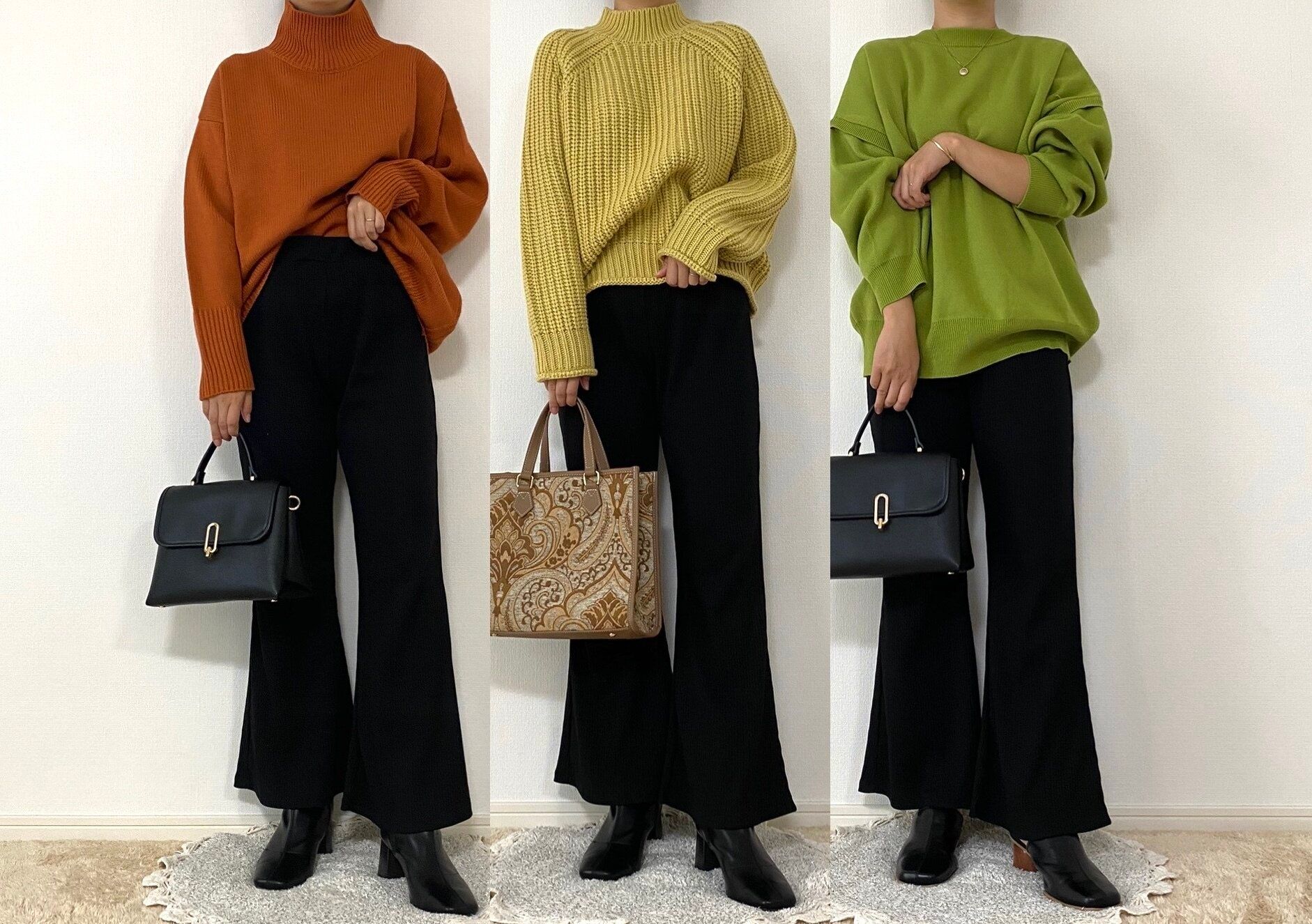 【しまむら】770円黒のフレアパンツでもうカラーニットのボトムに悩まない！？