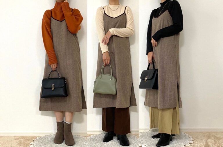 【しまむら】インナー付きで2000円以下！高見えヘリンボーン柄キャミワンピ