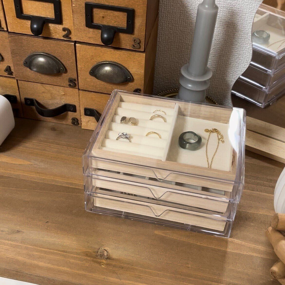 【DAISO】高みえ!!木製アクセサリートレイと3段引き出しケースで最強の組み合わせ！