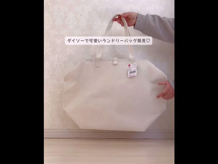 絶対バズる！【ダイソー】「550円でも買いたい」「車載OK」がまぐちランドリーバッグ