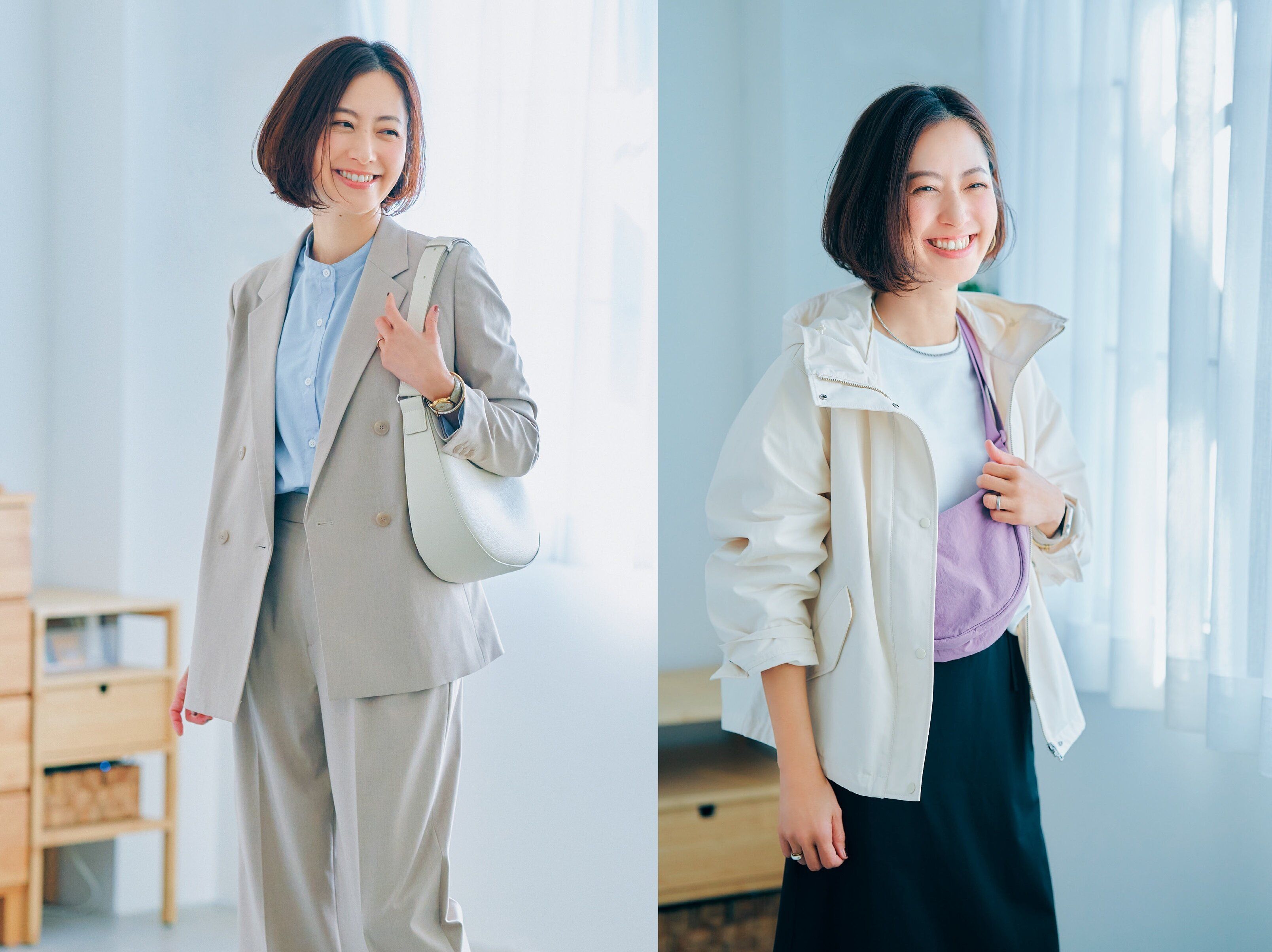 【40代におすすめユニクロ】ベージュのダブルジャケット＆オフホワイトのブルゾンは春に活躍間違いなし！