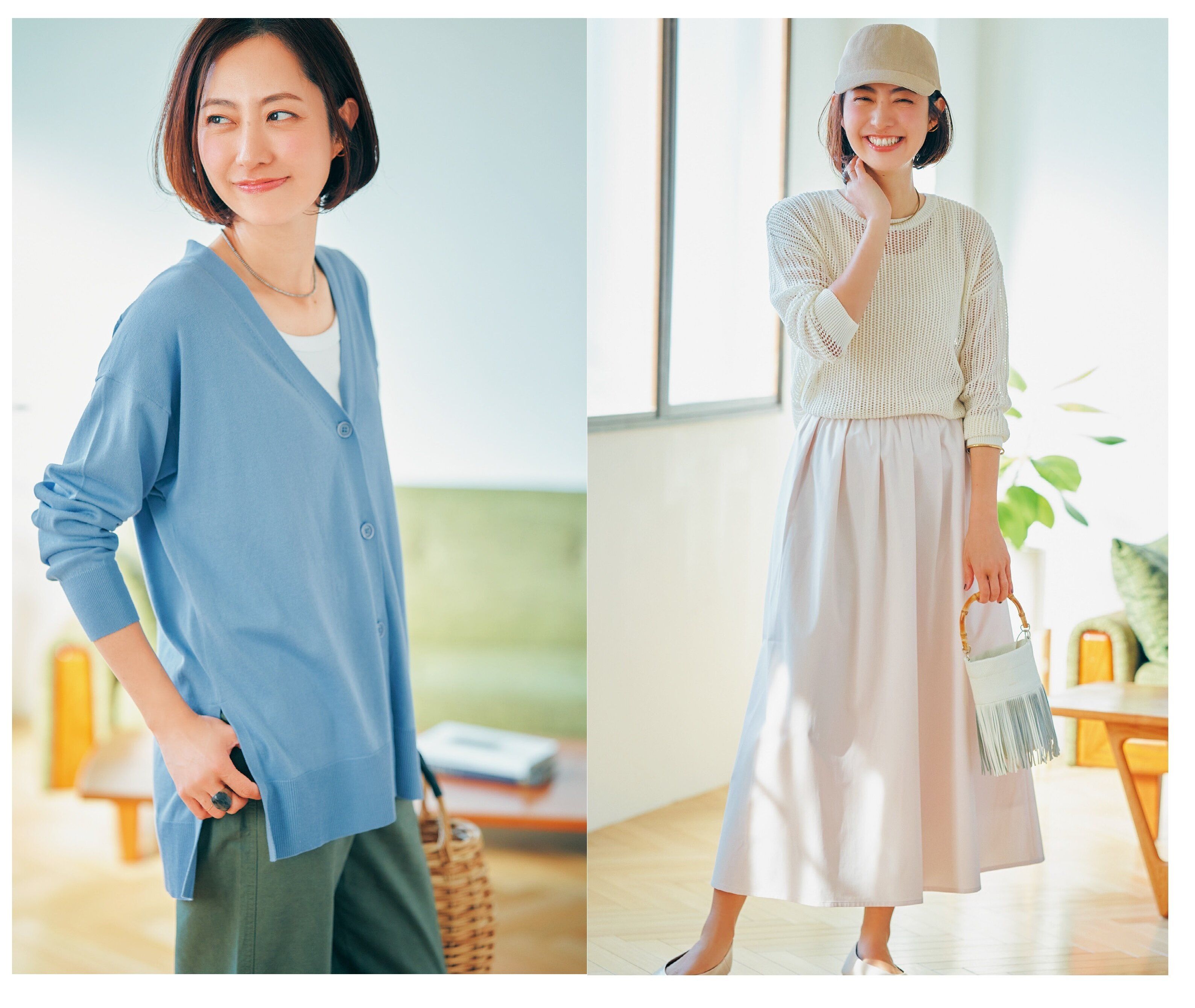 ユニクロ行ったらコレ買って！オフホワイトのボリュームロングスカート＆ブルーのロングカーディガン