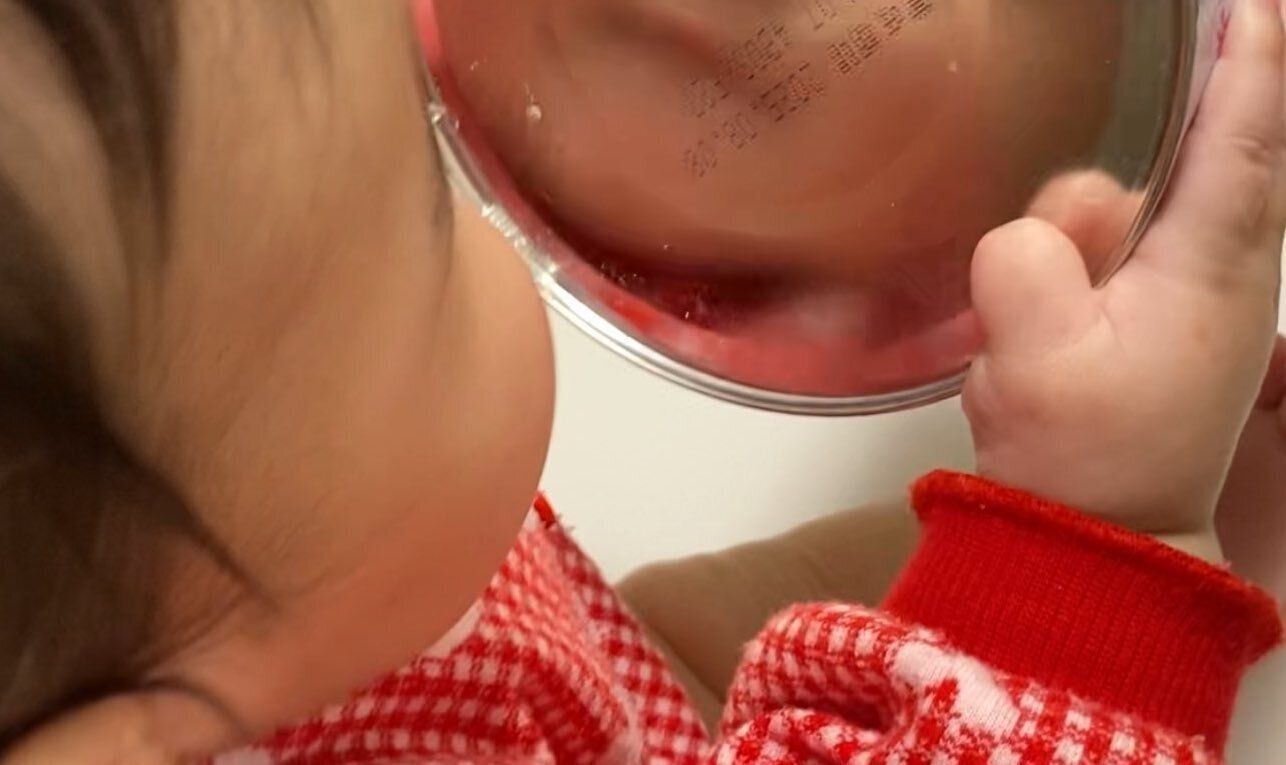 「何を見ているんだろう？」ミルク缶の底を見つめる9カ月の娘。赤ちゃんだからこそ発見した尊すぎる世界に9.6万人が胸キュン！