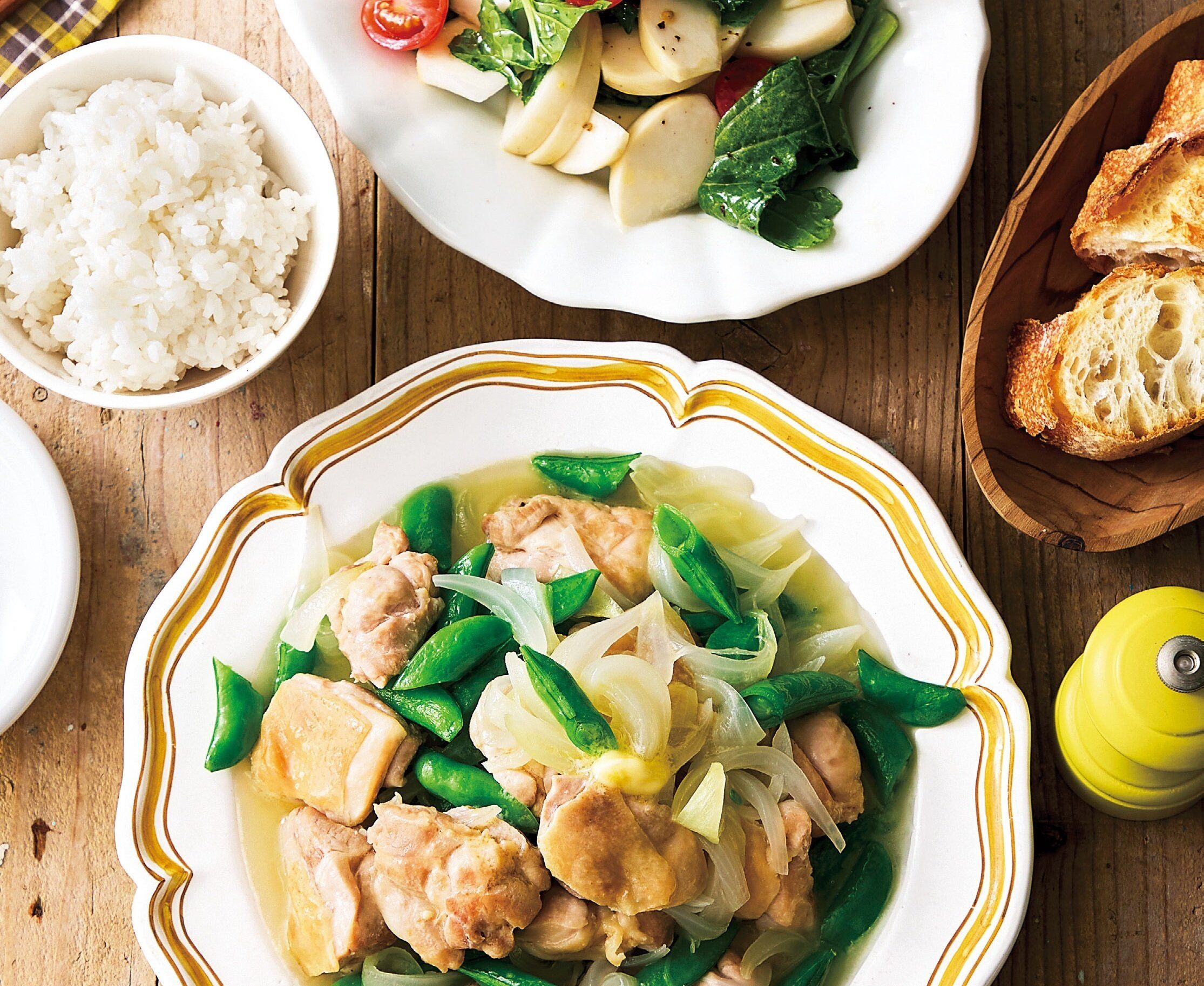 鶏肉とスナップえんどうの洋風蒸し煮＆かぶとミニトマトのマリネレシピ