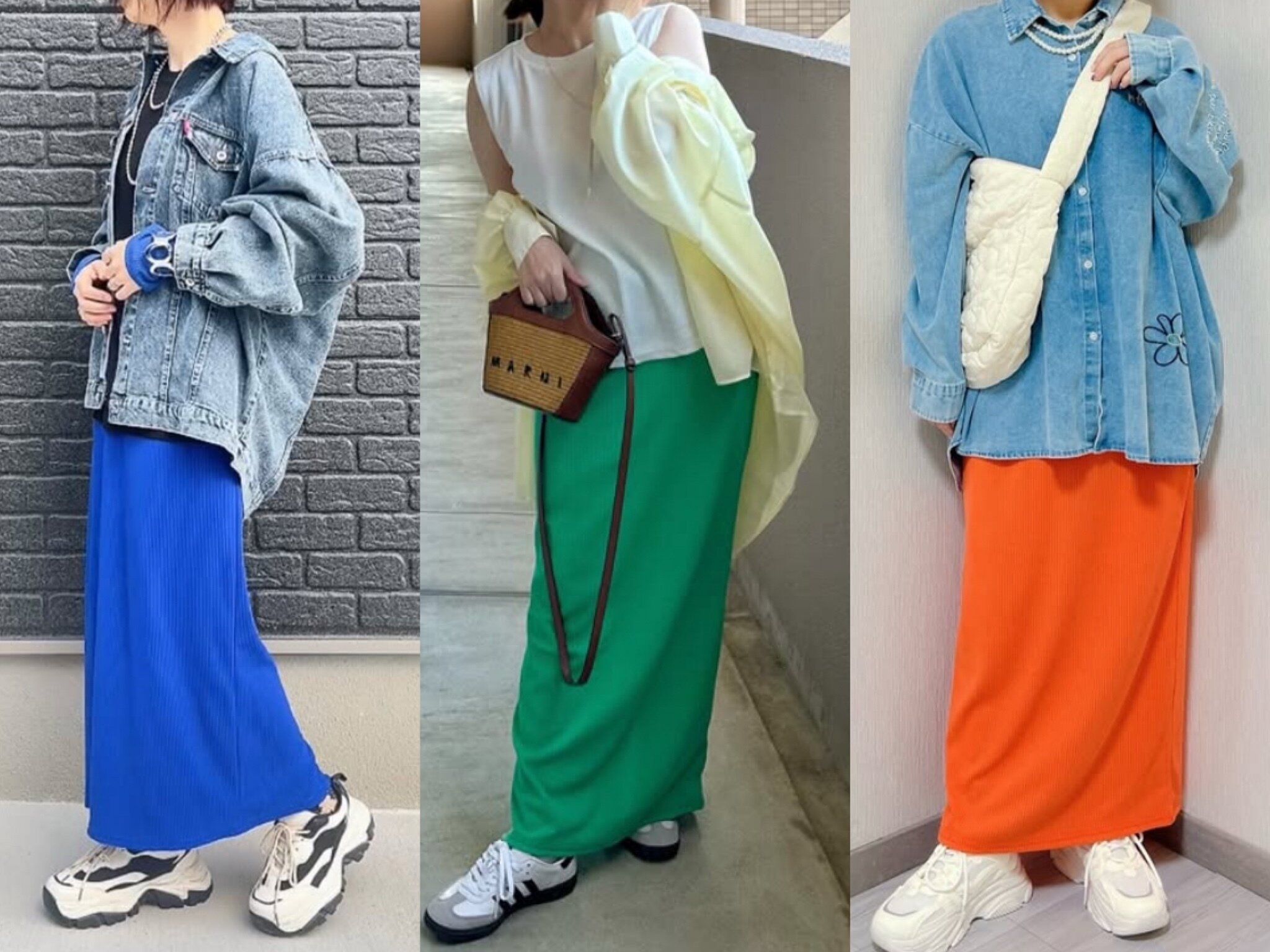 【しまむら】おしゃれな人は買っている！「ナロースカート」で叶う40代カラフルコーディネート